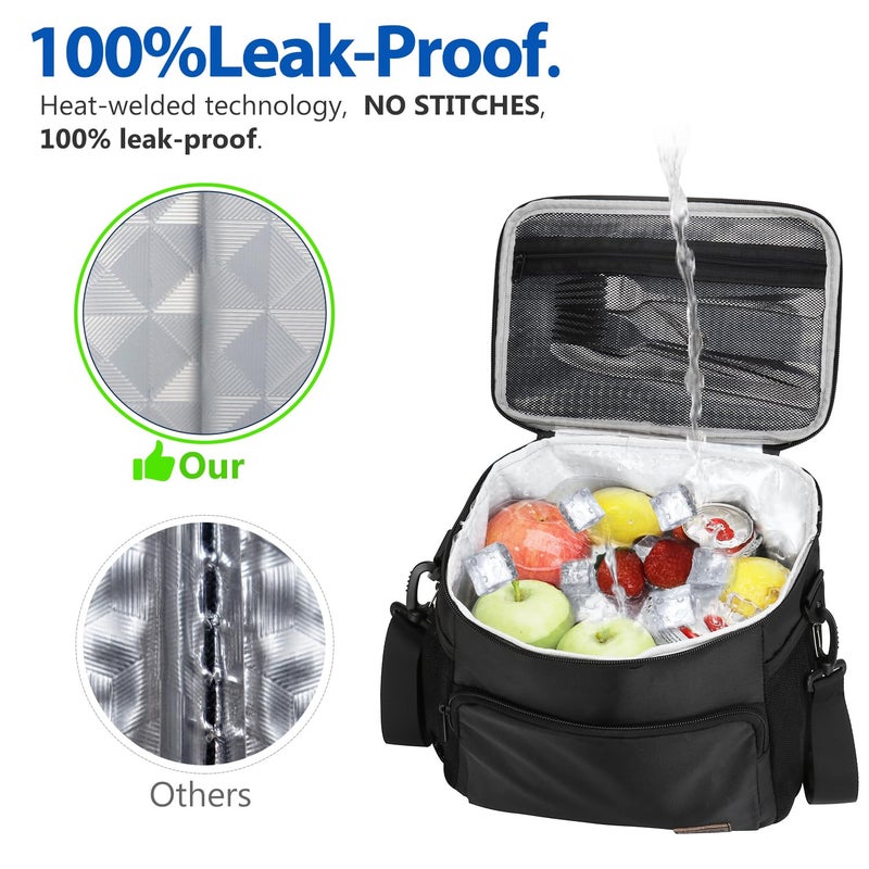 Gloppie Lunch Box for Men Women Insulated Lunch Bag Reusable Lunch Cooler Bag, Black - Image 3